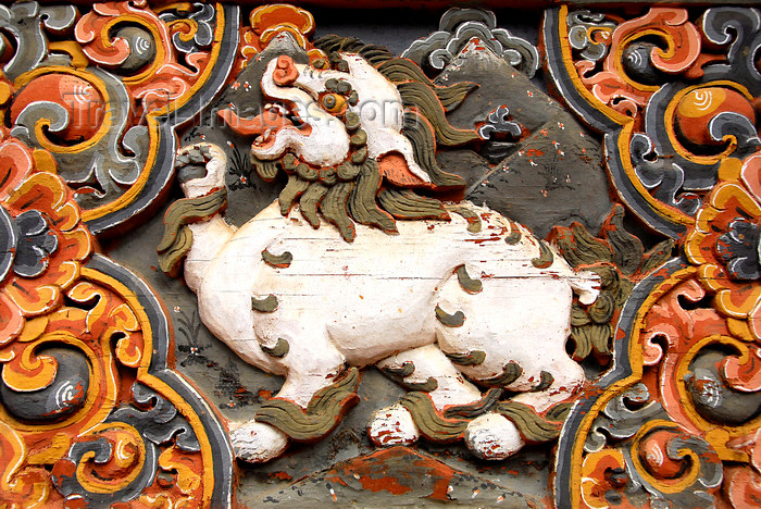 bhutan419: Bhutan, Thimphu, Detail Trashi Chhoe Dzong - white lion - photo by J.Pemberton - (c) Travel-Images.com - Stock Photography agency - Image Bank