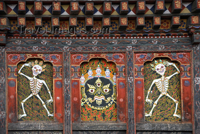 bhutan424: Bhutan, Thimphu, Detail Trashi Chhoe Dzong - demon and skeletons - photo by J.Pemberton - (c) Travel-Images.com - Stock Photography agency - Image Bank