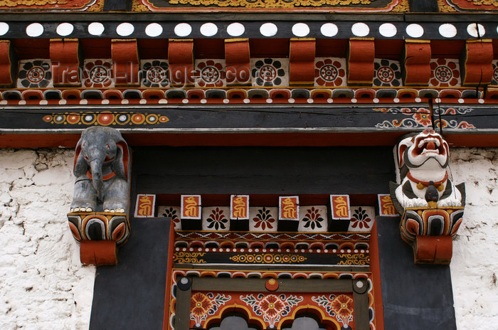bhutan43: Bhutan - Thimphu - inside Trashi Chhoe Dzong - beautiful wood carvings elephant and lion - photo by A.Ferrari - (c) Travel-Images.com - Stock Photography agency - Image Bank
