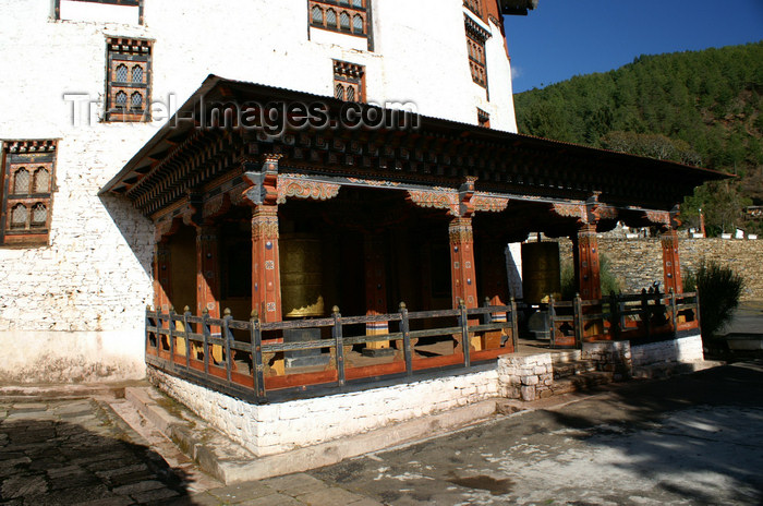 bhutan64: Bhutan - Paro: large prayer wheels, outside Bhutan's national museum - photo by A.Ferrari - (c) Travel-Images.com - Stock Photography agency - Image Bank