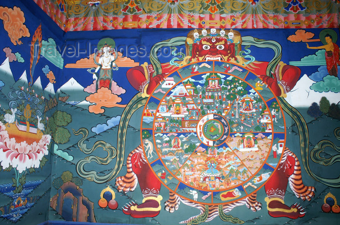 bhutan76: Bhutan - Paro: wall painting, Bhavacakra or Wheel of Becoming - mandala - inside the Paro Dzong - photo by A.Ferrari - (c) Travel-Images.com - Stock Photography agency - Image Bank