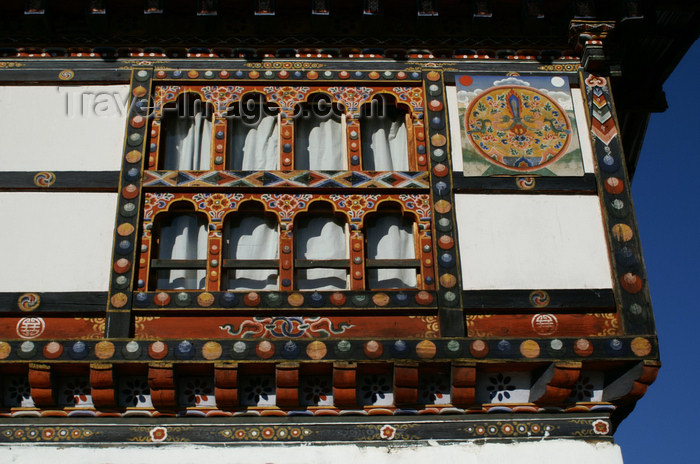 bhutan98: Bhutan - Paro: large window and wall paintings, inside the Gangtey palace - photo by A.Ferrari - (c) Travel-Images.com - Stock Photography agency - Image Bank