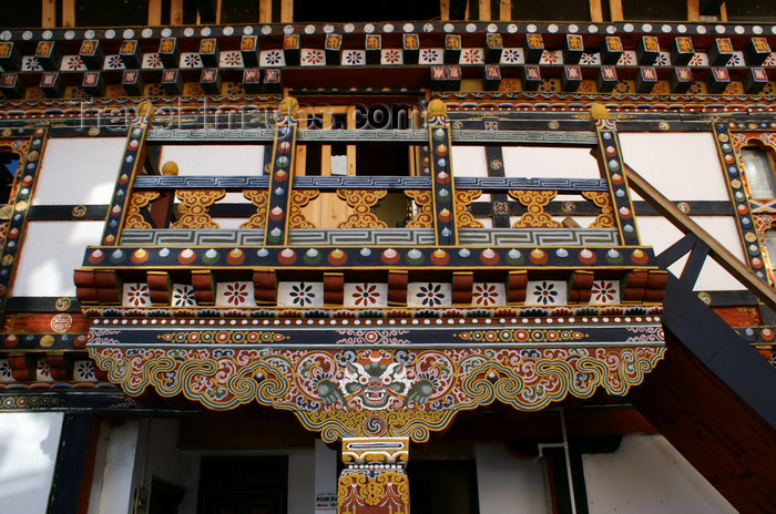 bhutan99: Bhutan - Paro: paintings - stairs - landing, inside the Gangtey palace - photo by A.Ferrari - (c) Travel-Images.com - Stock Photography agency - Image Bank