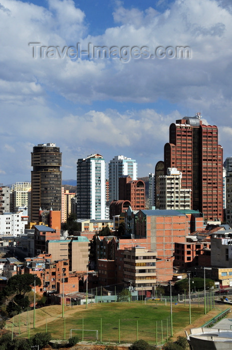 bolivia120: La Paz, Bolivia: soccer field and towers in Sopocachi - Av. Arce - Edificio Multicentro and Torre de las Americas - photo by M.Torres - (c) Travel-Images.com - Stock Photography agency - Image Bank