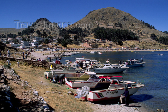 bolivia152: Copacabana, Manco Kapac Province, La Paz Department, Bolivia: Lake Titicaca - boats in the harbour and along the shore - photo by C.Lovell - (c) Travel-Images.com - Stock Photography agency - Image Bank