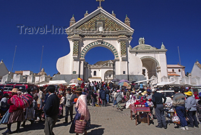 bolivia153: Copacabana, Manco Kapac Province, La Paz Department, Bolivia: people at the church of the Virgin during fiesta time - Basilica of Our Lady of Copacabana, the patron saint of Bolivia - photo by C.Lovell - (c) Travel-Images.com - Stock Photography agency - Image Bank