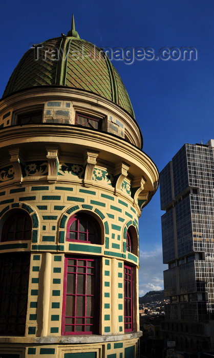 bolivia2: La Paz, Bolivia: angle of Calle Ingavi and Av. Montes - green dome and fake ashlars - Air Force tower across Av. Montes - photo by M.Torres - (c) Travel-Images.com - Stock Photography agency - Image Bank