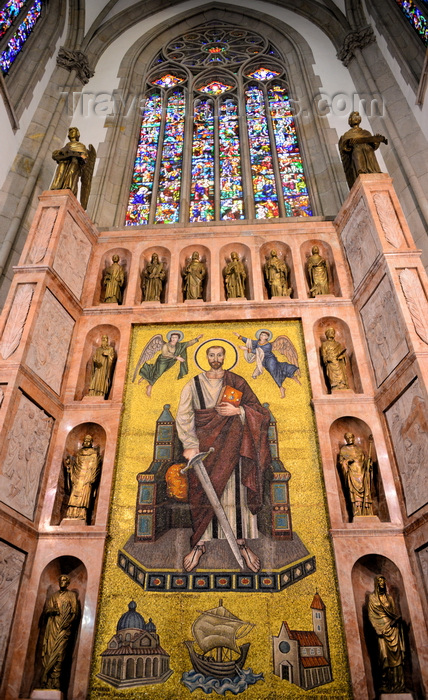 brazil141: São Paulo, Brazil: detail of the cathedral's transept - lancet window with stained glass and mosaic of Paul the Apostle made in Ravenna - Praça da Sé - Neo-Gothic style, designed in 1912 by the German architect Maximillian Hehl -  São Paulo See Metropolitan Cathedral - photo by M.Torres - (c) Travel-Images.com - Stock Photography agency - Image Bank