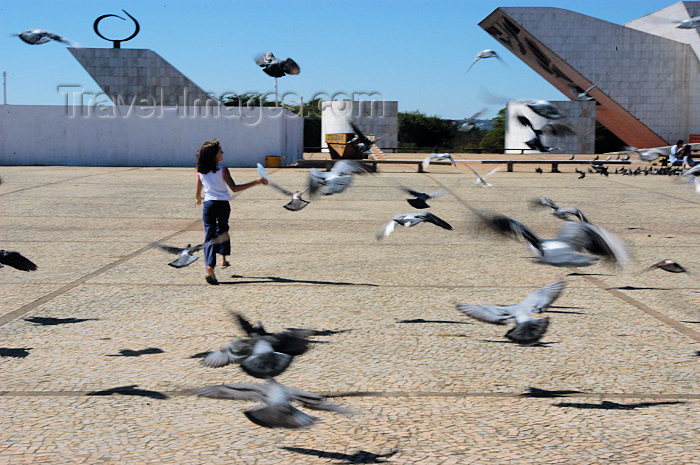 brazil338: Brazil / Brasil - Brasilia: chasing pigeons by the Pantheon - Praça dos Três Poderes - Three Powers Square - perseguindo pombos - photo by M.Alves - (c) Travel-Images.com - Stock Photography agency - Image Bank