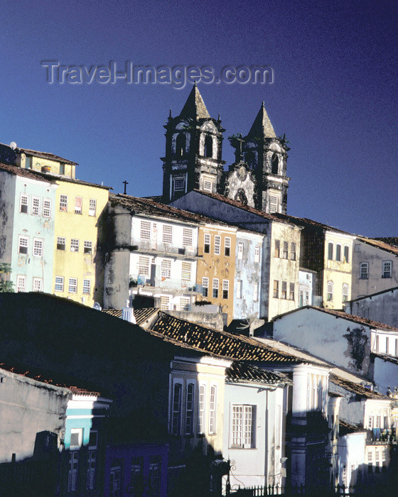 brazil388: Brazil / Brasil - Salvador (Bahia): old houses and Nossa Senhora dos Passos church - casas e a igreja de Nossa Senhora dos Passos - photo by L.Moraes - (c) Travel-Images.com - Stock Photography agency - Image Bank