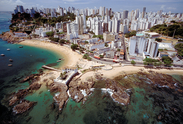 brazil390: Brazil / Brasil - Salvador (Bahia): from the air - the city and Santa Maria fort - vista aérea - a cidade e o forte de Santa Maria - photo by L.Moraes - (c) Travel-Images.com - Stock Photography agency - Image Bank