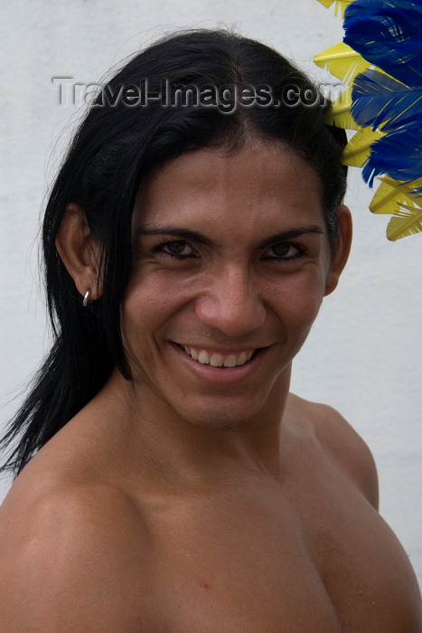 brazil431: Parintins, Amazonas, Brasil / Brazil: male dancer - Boi-Bumbá folklore festival in Tupinambarana island in the Amazon River - Boi Caprichoso troupe / Festival Folclórico de Parintins - Bumba Meu Boi - photo by D.Smith - (c) Travel-Images.com - Stock Photography agency - Image Bank