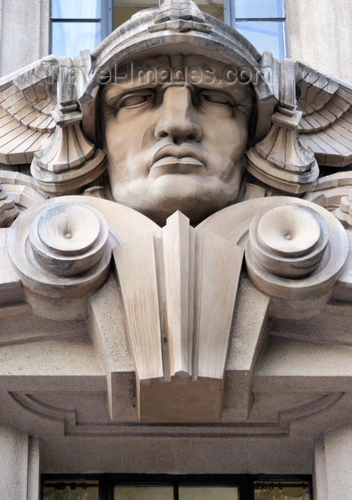 brazil472: São Paulo, Brazil: face of Mercury with his winged hat (petasos) - old court building on Pátio do Colégio square - Art Déco style - First Court of Civil Jurisdiction / Primeiro Tribunal da Alçada Civil - architect Felisberto Ranzini, of the Ramos de Azevedo bureau - opened in 1937 as the Stock Exchange headquarters; later it housed the State Agriculture Bureau - photo by M.Torres - (c) Travel-Images.com - Stock Photography agency - Image Bank