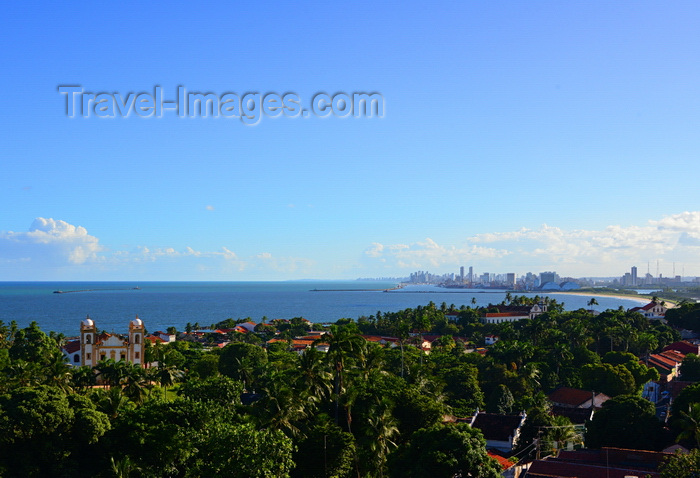 brazil514: Olinda, Pernambuco, Brazil: view over the town and the Ocean with the Carmo church on the left and the Recife skyline on the right - Atlantic Ocean horizon - photo by M.Torres - (c) Travel-Images.com - Stock Photography agency - Image Bank