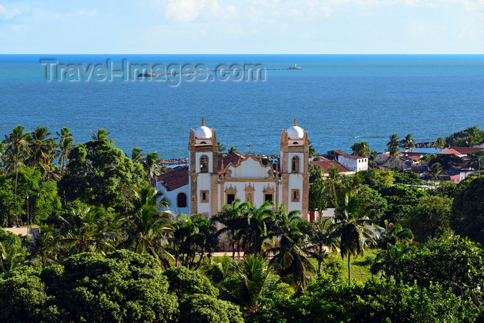 brazil515: Olinda, Pernambuco, Brazil: Our Lady of Mount Carmel church seen from above, surrounded by vegetation with the Atlantic  ocean in the background - Historic Centre of the Town of Olinda, UNESCO World Heritage site - Igreja Santo Antônio do Carmo - photo by M.Torres - (c) Travel-Images.com - Stock Photography agency - Image Bank
