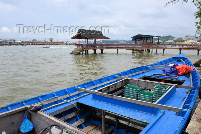 brunei110: Bandar Seri Begawan, Brunei Darussalam: blue boat and the Bangar jetty, Residency Road - photo by M.Torres - (c) Travel-Images.com - Stock Photography agency - Image Bank
