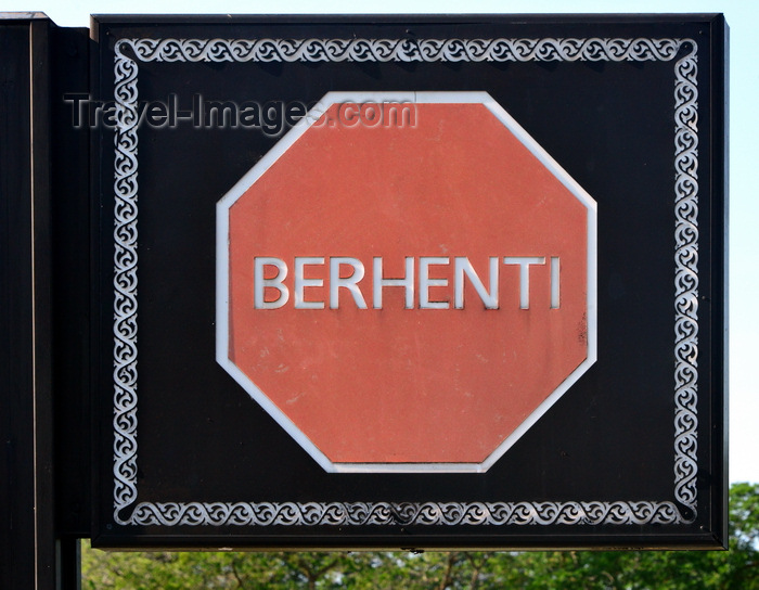 brunei58: Bandar Seri Begawan, Brunei Darussalam: stop sign in Malay with ornate frame - 'Berhenti - photo by M.Torres - (c) Travel-Images.com - Stock Photography agency - Image Bank