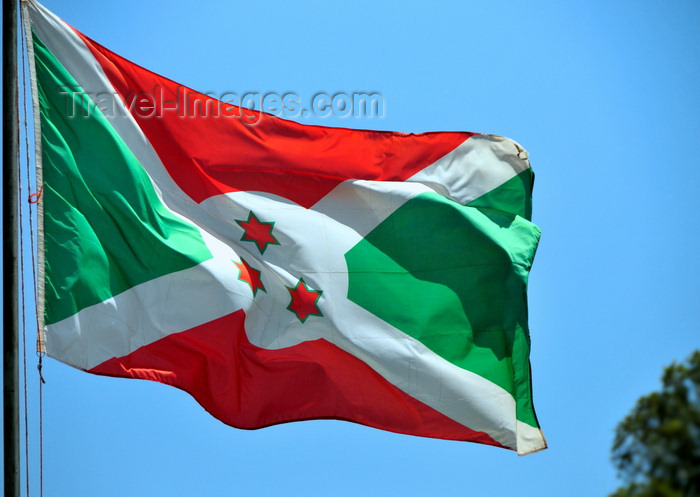 burundi67: Gitega / Kitega, Burundi: Burundian flag - Saint Andrew's Cross and three stars of David, representing the words in the national motto 'Unité, Travail, Progrès' - photo by M.Torres - (c) Travel-Images.com - Stock Photography agency - Image Bank