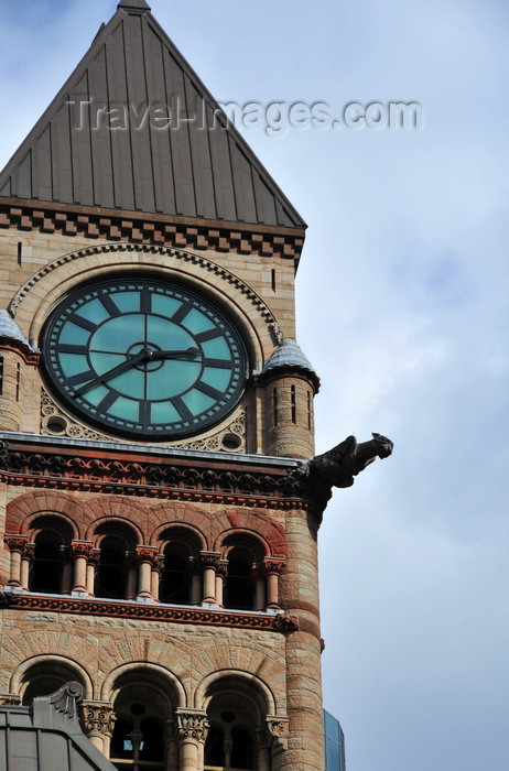 canada22: Toronto, Ontario, Canada: clock tower with gargoyle - Old City Hall - Romanesque Revival building designed by E.J. Lennox - Ontario Court of Justice - corner of Queen and Bay Streets - photo by M.Torres - (c) Travel-Images.com - Stock Photography agency - Image Bank