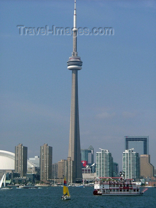 canada288: Toronto, Ontario, Canada / Kanada: CN Tower and the waterfront seen from the Inner Harbour - sternwheeler ship - paddlewheeler - photo by R.Grove - (c) Travel-Images.com - Stock Photography agency - Image Bank