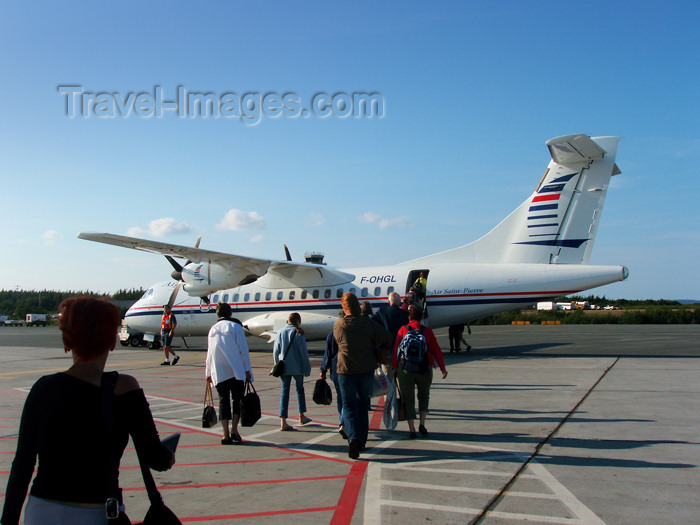 canada340: Canada / Kanada - St. John's, Newfoundland: at the airport - passengers board an Air St.Pierre Aerospatiale/Alenia ATR 42-320 F-OHLG cn323, the Albert Briand - photo by B.Cloutier - (c) Travel-Images.com - Stock Photography agency - Image Bank