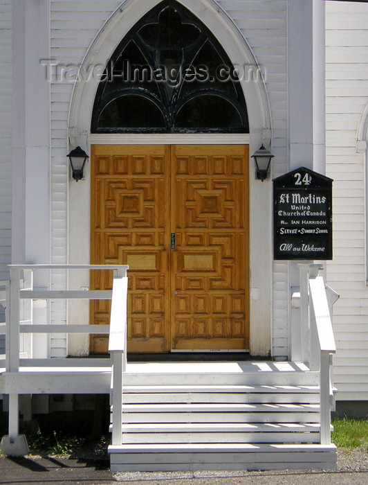 canada367: St. Martins, New Brunswick, Canada: entrance of the United Church of Canada - photo by G.Frysinger - (c) Travel-Images.com - Stock Photography agency - Image Bank