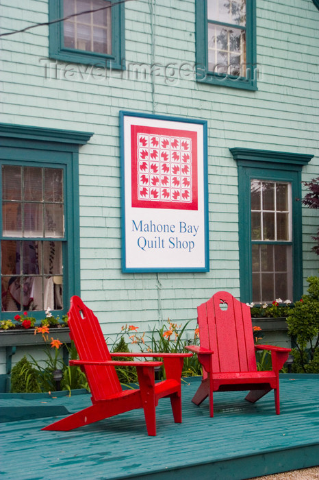 canada453: View of the front porch with red chairs of the historic Mahone Bay quilt shop in Mahone Bay, Nova Scotia, Canada - photo by D.Smith - (c) Travel-Images.com - Stock Photography agency - Image Bank