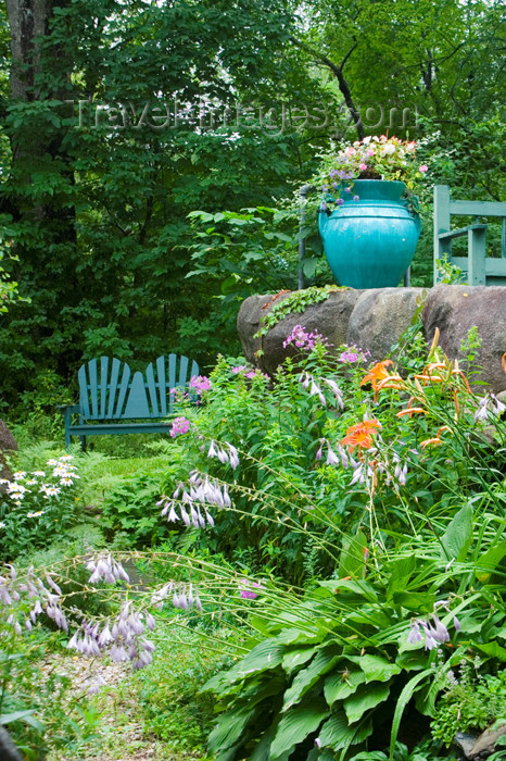 canada456: Scenic views of the garden at the Mahone Bay Quilt shop in historic Mahone Bay, Nova Scotia, Canada - photo by D.Smith - (c) Travel-Images.com - Stock Photography agency - Image Bank