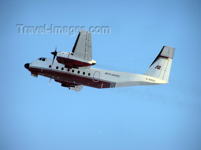 canada524: Northwest Territories, Canada: twin engined plane taking off - De Havilland Canada DHC-5 Buffalo - C-FASY - Arctic Sunwest - photo by Air West Coast - (c) Travel-Images.com - Stock Photography agency - Image Bank