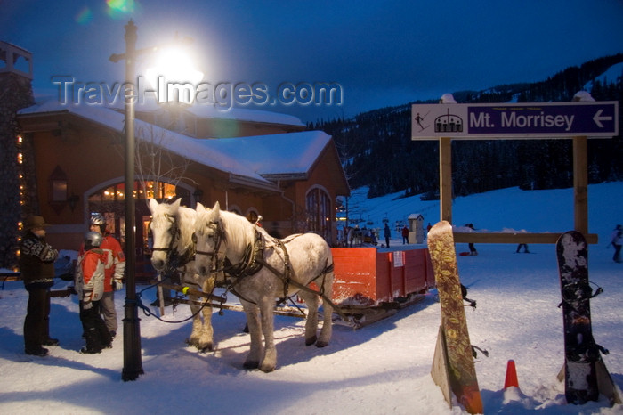 canada659: Kamloops, BC, Canada: horse drawn sledge and Mt. Morrisey sign - Sun Peaks ski resort - photo by D.Smith - (c) Travel-Images.com - Stock Photography agency - Image Bank