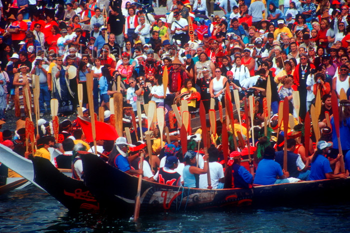 canada680: Vancouver, BC, Canada: Indians at family canoe gathering in West Vancouver, as part of a Pacific Northwest Indian celebration - photo by D.Smith - (c) Travel-Images.com - Stock Photography agency - Image Bank