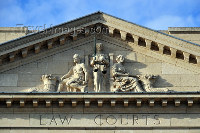 canada768: Winnipeg, Manitoba, Canada: historic Provincial Law Courts - pediment on the Kennedy Street façade - blind justice and  cornucopias in the tympanum - photo by M.Torres - (c) Travel-Images.com - Stock Photography agency - Image Bank