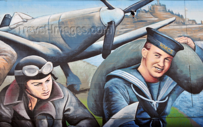 canada796: Winnipeg, Manitoba, Canada: mural - Supermarine Spitfire fighter, pilot and sailor - WWII scene - Smith Street - photo by M.Torres - (c) Travel-Images.com - Stock Photography agency - Image Bank