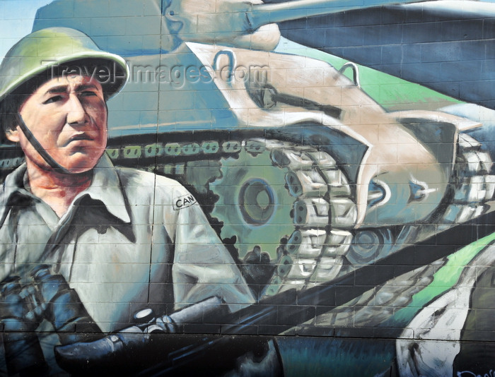 canada797: Winnipeg, Manitoba, Canada: mural - World War II Canadian soldier and M4 Sherman tank - Smith Street - photo by M.Torres - (c) Travel-Images.com - Stock Photography agency - Image Bank