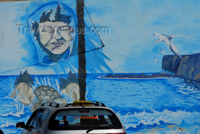 capeverde67: São Filipe, Fogo island - Cape Verde / Cabo Verde: the ocean - mural painting on a wall - photo by E.Petitalot - (c) Travel-Images.com - Stock Photography agency - Image Bank