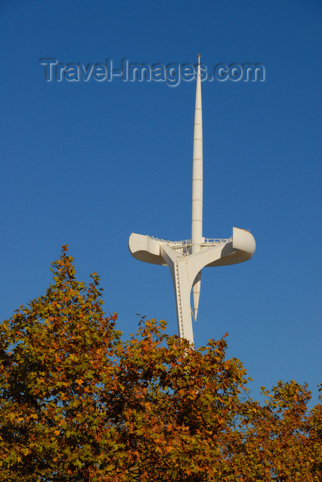 catalon159: Barcelona, Catalonia: Olympic Tower, designed by Santiago Calatrava - Montjuic Communications Tower - Torre Telefónica - photo by T.Marshall - (c) Travel-Images.com - Stock Photography agency - Image Bank