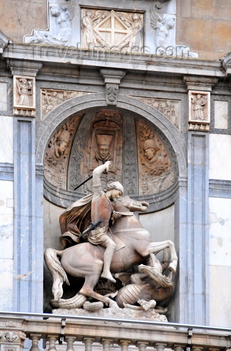 catalon167: Barcelona, Catalonia: St James and the dragon -  Palau de la  Generalitat de Catalunya, main facade on Plaça de Sant Jaume - Gothic Quarter - photo by M.Torres - (c) Travel-Images.com - Stock Photography agency - Image Bank