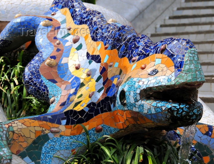 catalon187: Barcelona, Catalonia: salamander fountain, known as "el drac" by Antoni Gaudí, Park Güell main stairway - UNESCO World Heritage Site - photo by M.Torres - (c) Travel-Images.com - Stock Photography agency - Image Bank