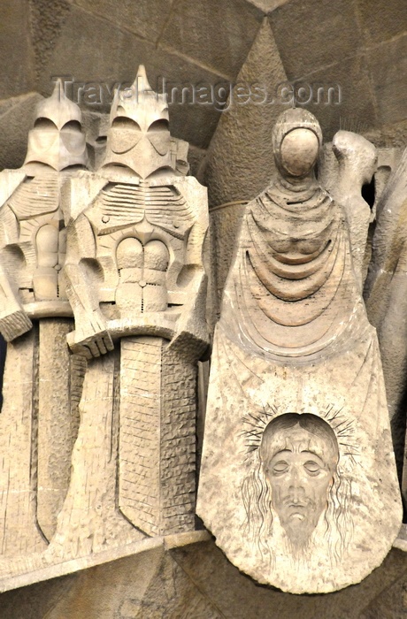 catalon191: Barcelona, Catalonia: Gaudí's Sagrada Familia cathedral - Passion façade - Veronica with the veil with Jesus' face - photo by M.Torres - (c) Travel-Images.com - Stock Photography agency - Image Bank