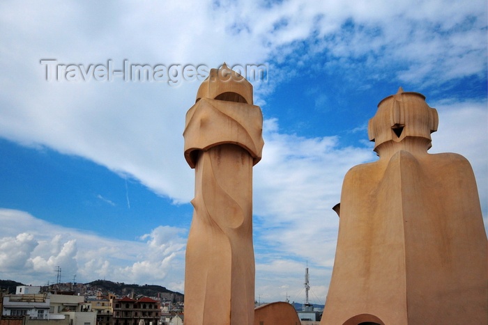 catalon207: Barcelona, Catalonia: chimney and access tower, roof of Casa Milà, La Pedrera, by Gaudi - UNESCO World Heritage Site - photo by M.Torres - (c) Travel-Images.com - Stock Photography agency - Image Bank