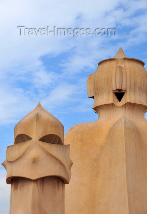 catalon209: Barcelona, Catalonia: angry chimney and smiling access tower, roof of Casa Milà, La Pedrera, by Gaudi - UNESCO World Heritage Site - photo by M.Torres - (c) Travel-Images.com - Stock Photography agency - Image Bank