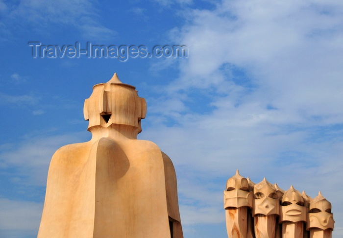 catalon221: Barcelona, Catalonia: access tower and block of chimneys, roof of Casa Milà, La Pedrera, by Gaudi - UNESCO World Heritage Site - photo by M.Torres - (c) Travel-Images.com - Stock Photography agency - Image Bank