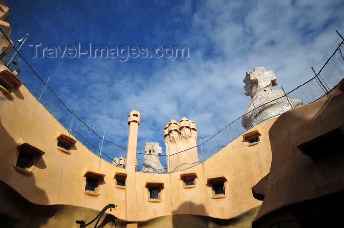 catalon226: Barcelona, Catalonia: courtyard of Casa Milà - attic windows and roof structures, La Pedrera, by Gaudi - UNESCO World Heritage Site - photo by M.Torres - (c) Travel-Images.com - Stock Photography agency - Image Bank