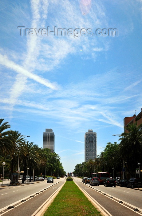 catalon260: Barcelona, Catalonia: Carrer de la Marina and skyscrapers - Mapfre Tower and Arts Hotel - photo by M.Torres - (c) Travel-Images.com - Stock Photography agency - Image Bank