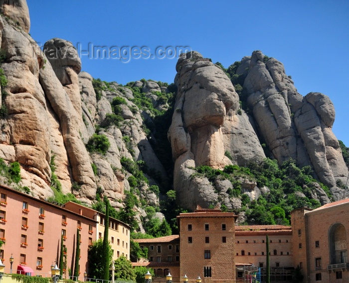 catalon41: Montserrat, Catalonia: rock formations, Plaça de Santa Maria and the Santa Maria de Montserrat Benedictine abbey, hosts the Virgin of Montserrat - photo by M.Torres - (c) Travel-Images.com - Stock Photography agency - Image Bank