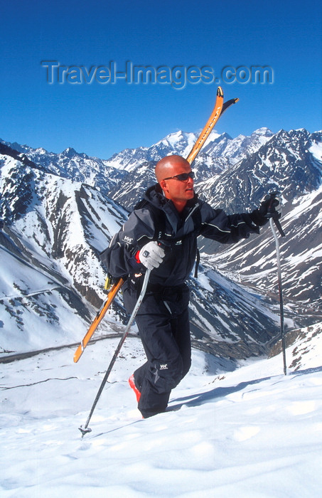 chile157: Portillo, Valparaíso region, Chile: skier hiking for fresh tracks - climbing in the Andes Mountains - photo by S.Egeberg - (c) Travel-Images.com - Stock Photography agency - Image Bank