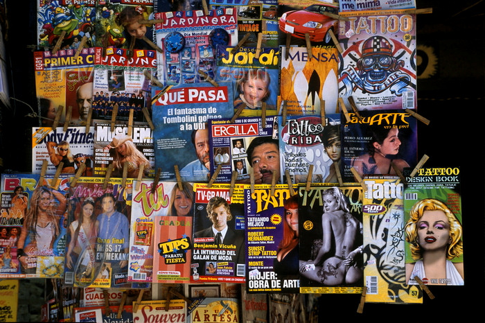 chile172: Valparaíso, Chile: magazines for sale display Chileans’ interest in tattoos and other subjects - photo by C.Lovell - (c) Travel-Images.com - Stock Photography agency - Image Bank