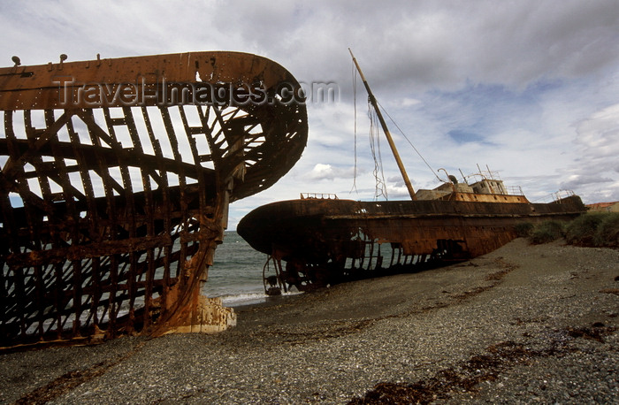 chile215: Estancia San Gregório, Magallanes Region, Chile: the rusting ship hulk of the Ambassador, on the beach at the ghost ranch  - Patagonia - photo by C.Lovell - (c) Travel-Images.com - Stock Photography agency - Image Bank