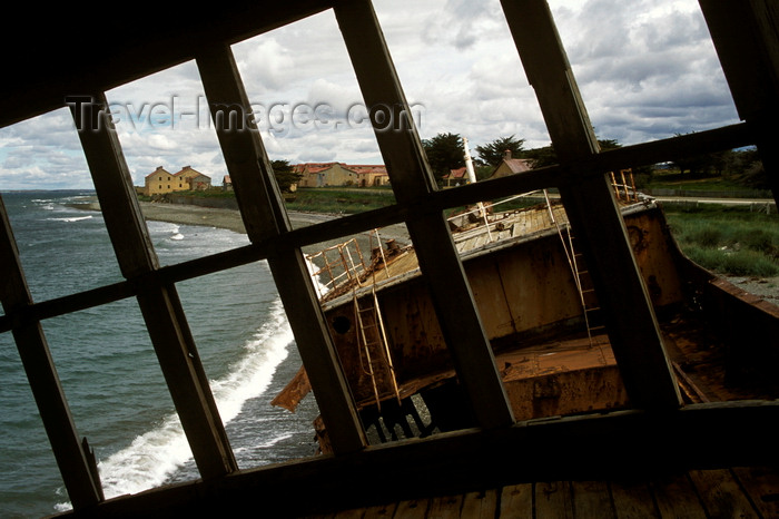 chile216: Estancia San Gregório, Magallanes Region, Chile: view from the grounded steamer Amadeo, on the beach at the ghost ranch – shipwreck - Patagonia - photo by C.Lovell - (c) Travel-Images.com - Stock Photography agency - Image Bank