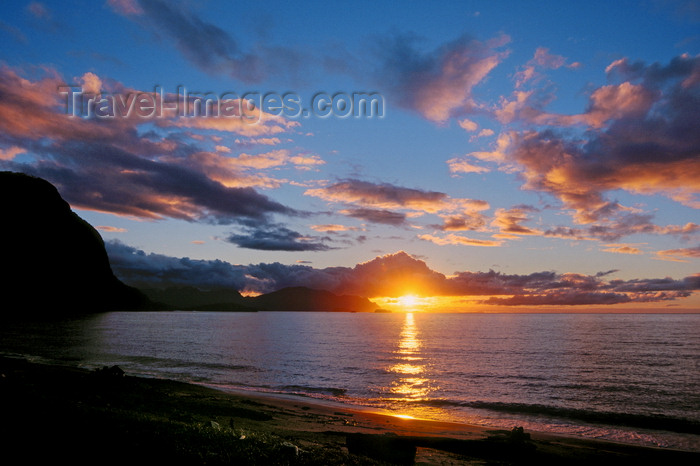 chile219: Aisén region, Chile: beach at sunset – hills where the temperate rain forest of northern Patagonia meets the Pacific Ocean - photo by C.Lovell - (c) Travel-Images.com - Stock Photography agency - Image Bank